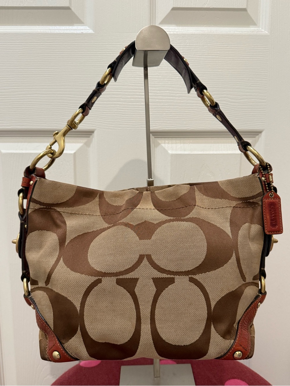 Vintage Coach Carly Signature Hobo Bag Brown Canvas Leather Trim